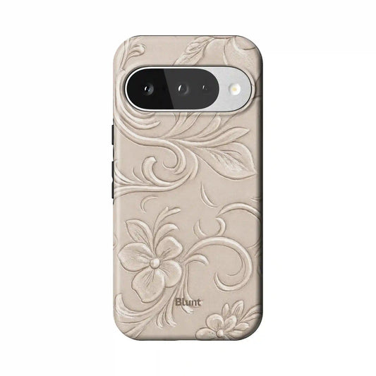 White Tooled Leather Pixel Case