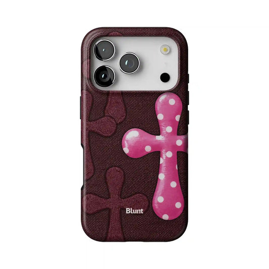 Pink Polka Cross iPhone Case