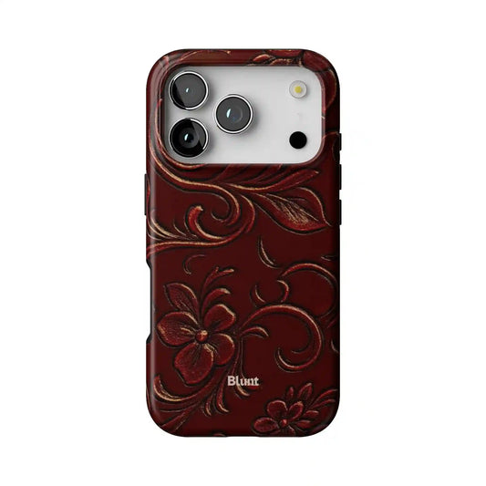 Red Tooled Leather iPhone Case