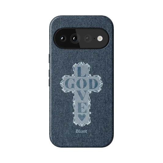 Love God Blue Cross Pixel Case