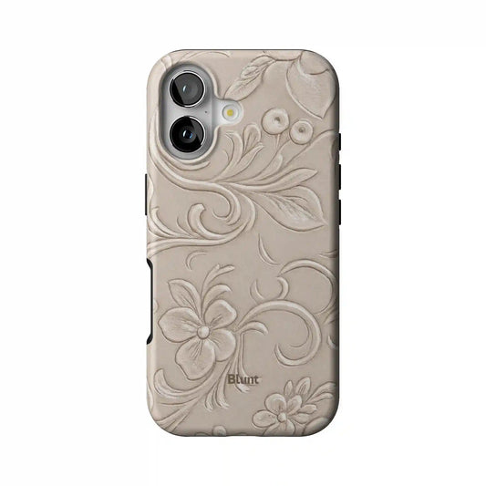 White Tooled Leather iPhone Case