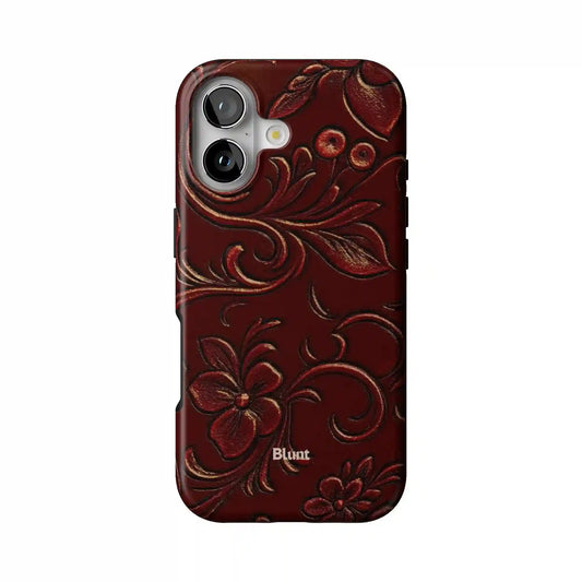 Red Tooled Leather iPhone Case