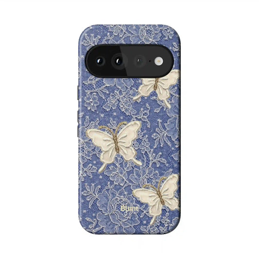 Blue Lace Butterfly Pixel Case
