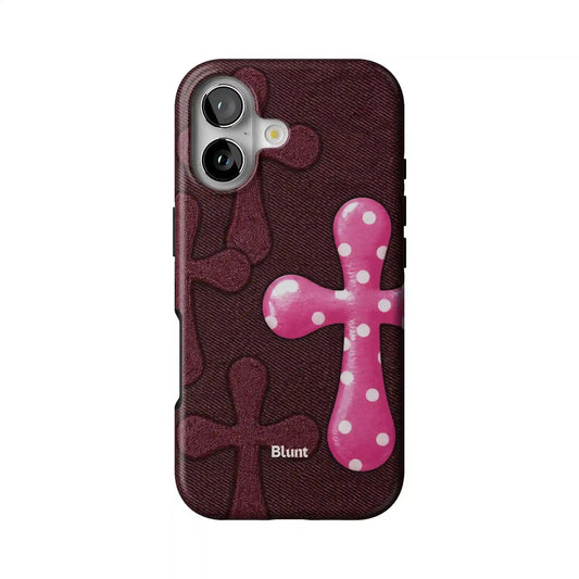 Pink Polka Cross iPhone Case