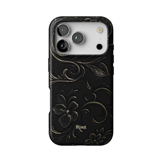 Black Tooled Leather iPhone Case